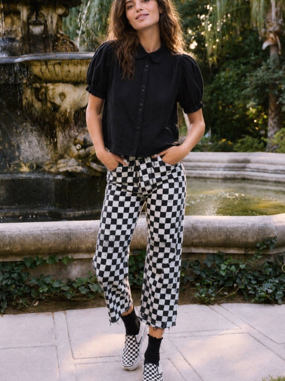 The GREAT. The Hero Jeans in Black Check Stamp